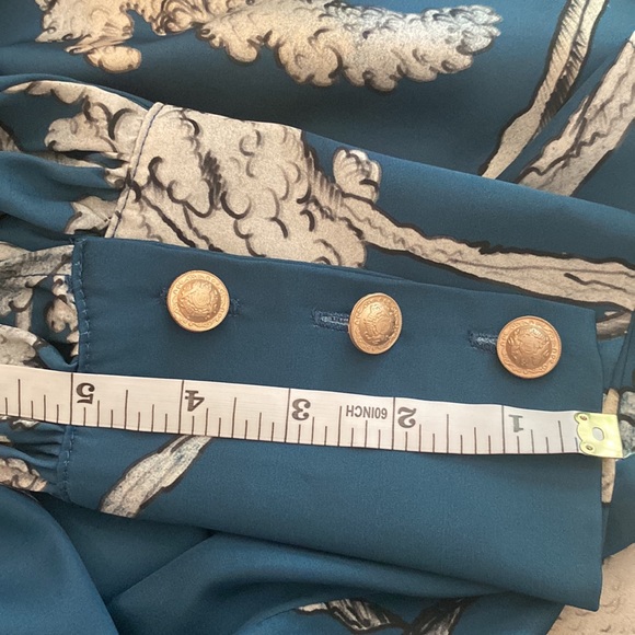 NIDODILEDA women’s green floral button down high neck L/S imported shirt sz L - Picture 15 of 15